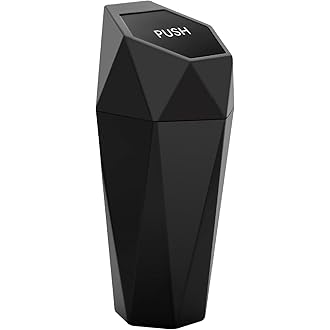 Ginsco Car Trash Can Cup Holder, 2 Pack Mini Trash Can with Lid, Car Accessories for Interior, Leakproof Small Trash Cup for Home with Additional 2 ABS Hooks and 90pcs Trash Bags Black