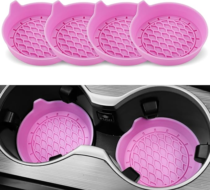 Car Cup Holder Coaster, Pack of 4, Silicone Cup Holder Insert, Universal Non-Slip Cup Holders, Car Accessories Interior for Women and Man 4 Pack Pink
